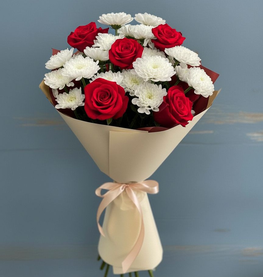 Букет цветов из: Розы и Хризантемы в Икше