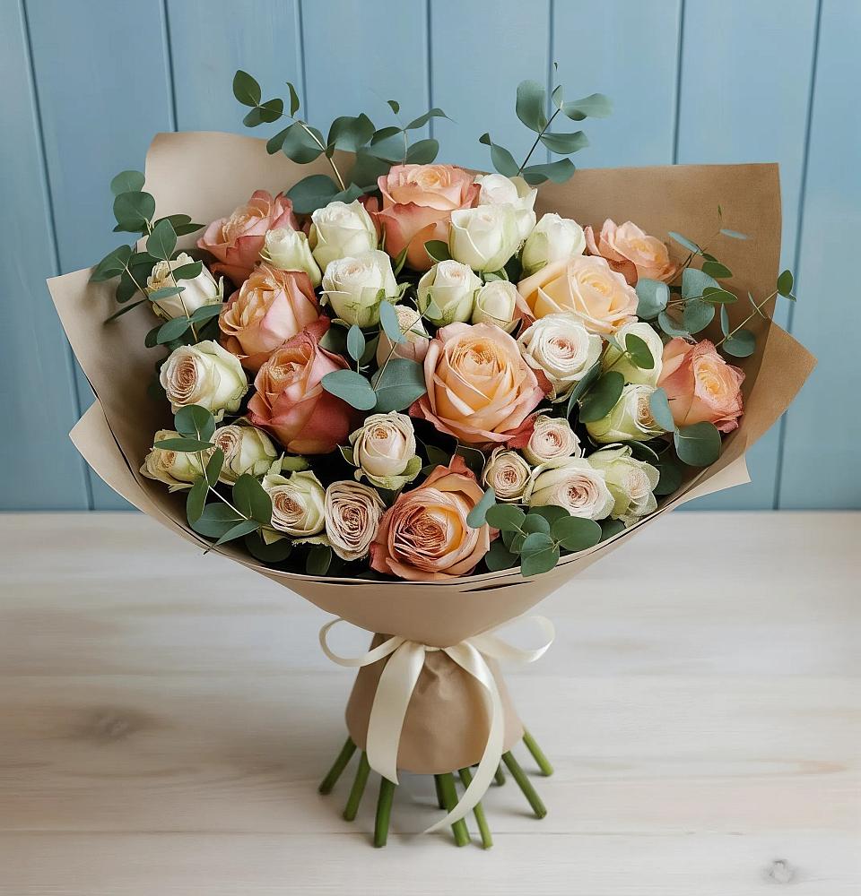 Букет цветов из: Альстромерии и Розы в Икше