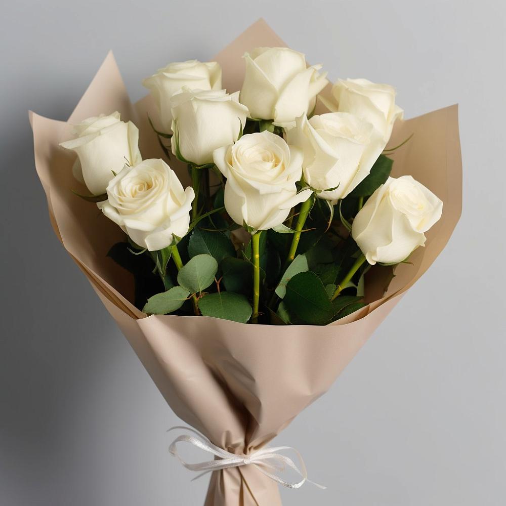 Букет 9 Белых роз Эдлесс Лав в Икше