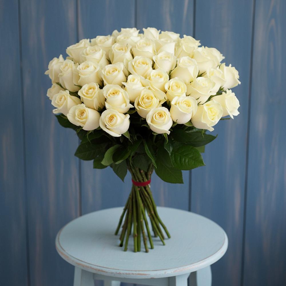 Букет 51 Белая роза Эдлесс Лав в Икше