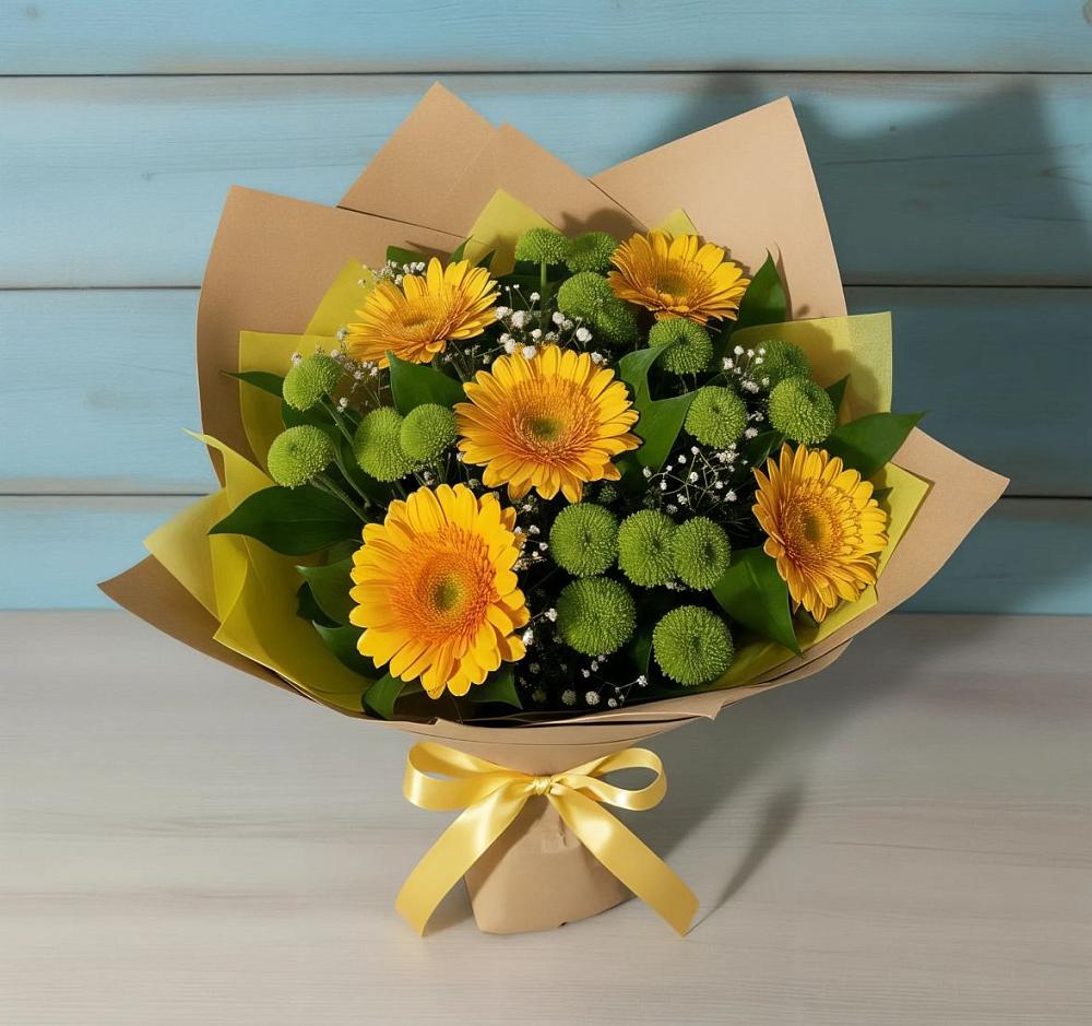 Букет цветов из: Герберы и Хризантемы в Икше