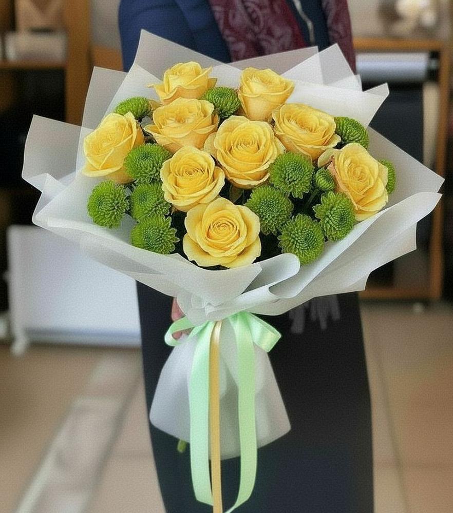 Букет цветов из: Хризантемы и Розы в Икше