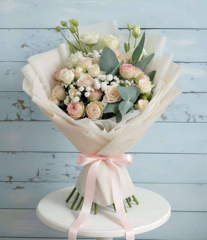 Букет цветов из: Розы и Лизиантусы в Икше